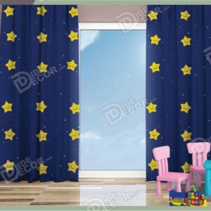 پرده پانچ کودک کد K-109 برای اتاق خواب دخترانه و پسرانه بوده و با طرح ستاره های زرد خندان و آبی تیره