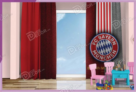 پرده پانچ کودک کد K-121 به رنگ قرمز و با طرح نماد تیم فوتبال آلمانی باشگاه بایرن مونیخ FC Bayern Munich است