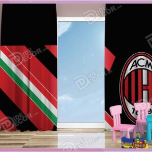 پرده پانچ کودک کد K-124 با طرح پسرانه پرچم تیم فوتبال آ ث میلان A.C. Milan به رنگ سیاه بوده و مناسب اتاق خواب نوجوان و پسر بچه