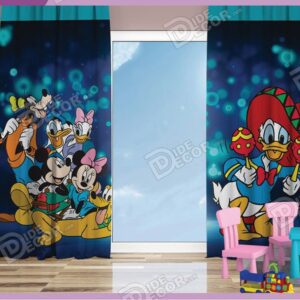 پرده پانچ کودک کد K-46 به رنگ آبی تیره و با تصویر انیمیشن کارتونی دونالد داک Donald Duck و میکی ماوس Mickey Mouse است