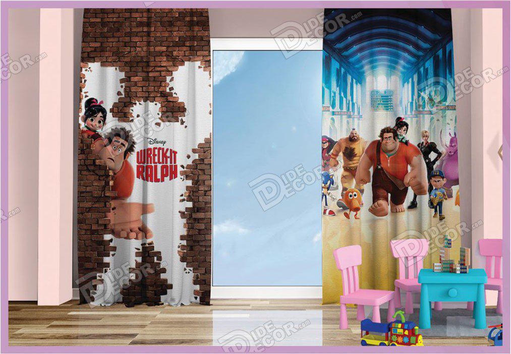 پرده پانچ کودک کد K-54 با تصویر انیمیشن سینمایی رالف خرابکار Wreck-It Ralph بوده و جهت اتاق خواب پسر بچه ها مناسب است