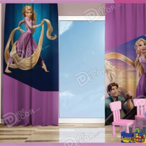 پرده پانچ کودک کد K-57 به رنگ بنفش و با طرح دختر مو بلند طلایی به نام گیسوکمند در انیمیشن کارتونی Tangled بوده و با اسب داخل قایق ایستاده است