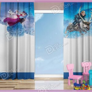 پرده پانچ کودک کد K-68 به رنگ سفید و آبی و تصویر انیمیشن کارتون السا و آنا بوده و جهت اتاق خواب دخترانه پبشنهاد می گردد