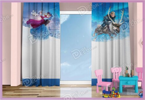 پرده پانچ کودک کد K-68 به رنگ سفید و آبی و تصویر انیمیشن کارتون السا و آنا بوده و جهت اتاق خواب دخترانه پبشنهاد می گردد