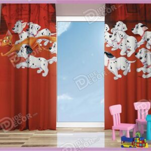 پرده پانچ کودک کد K-74 به رنگ قرمز و با تصویر توله سگهای خلخالی و گربه در انیمیشن کارتونی صد و یک سگ خال دار است