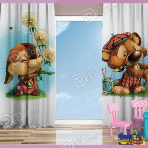 پرده پانچ کودک کد K-92 مناسب اتاق بچه ها بوده و با تصویر دو سنجاب , یکی در حال نقاشی کشیدن و دیگری قاصدک به دست می باشد