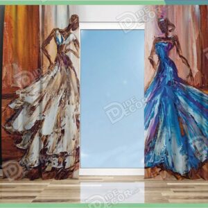 پرده پانچ نقاشی دو زن لیاس آبی و کرم M-45
