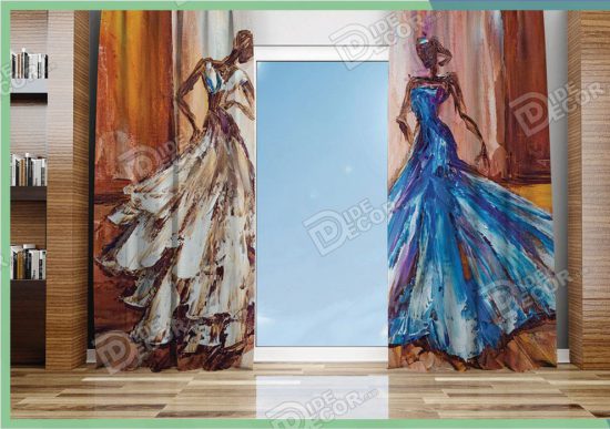 پرده پانچ نقاشی دو زن بیاس آبی و کرم