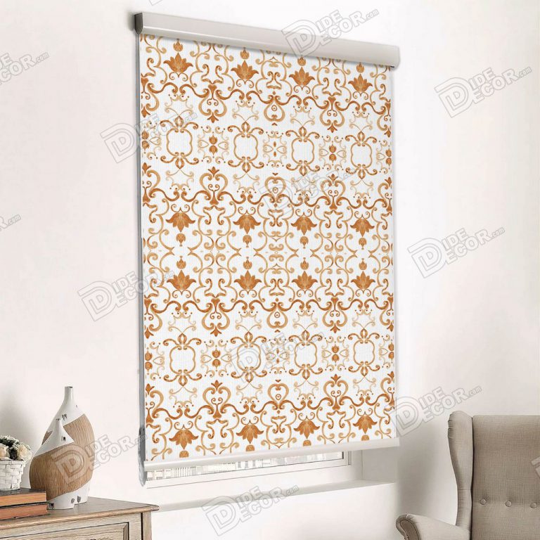 پرده شید کلاسیک کد SES-88 یک طراحی بی نظیر با رنگ مسی و طلایی می باشد که به صورت پترن وار تکرار گردیده است