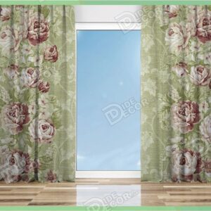 پرده پانچ سبز صدری با گل قهوه ای M-110