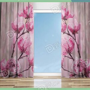 پرده پانچ گلدار با گل صورتی M-111