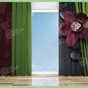 پرده پانچ گل بنفش و سبز