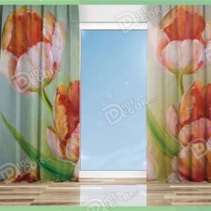 پرده پانچ گل دار طرح لاله نارنجی M-122