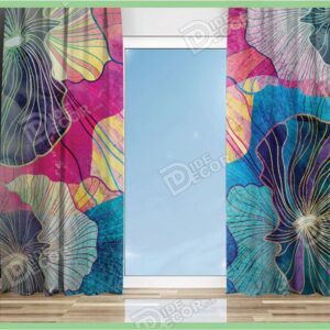 پرده پانچ گل بزرگ سرمه ای و بنفش M-125