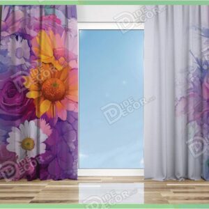 پرده پانچ گل آفتابگردان زرد بنفش M-128