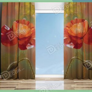 پرده پانچ گل شقایق قرمز با زمینه سبز و قهوه ای M-129