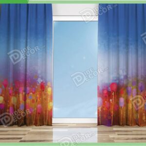 پرده پانچ گل دار کد M-139 دارای طرح گلهای محو رنگارنگ و آسمان آبی