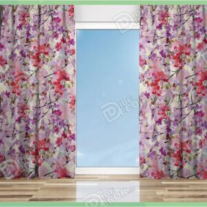 پرده پانچ گل دار طرح شکوفه صورتی و بنفش بوده و این مدل پرده جدید و زیبا مناسب برای اتاق خواب ها و آشپزخانه و سالن پذیرایی است M-148