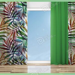 پرده پانچ طرح طبیعت زمینه سبز و برگهای سوزنی