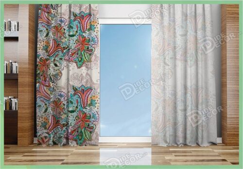 پرده پانچ گل سبز و قرمز M-162