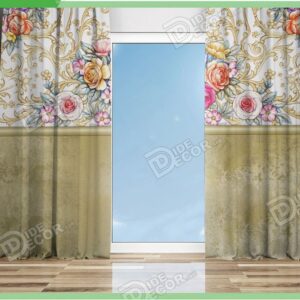 پرده پانچ کرم و قهوه ای و گلهای رز M-163