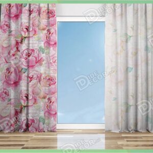 پرده پانچ گلدار طرح گل رز صورتی M-164