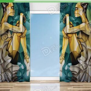 پرده پانچ تصویری نقاشی مدرن زن رنگ سبز اتاق خواب دختر خانم ها مزون لباس آرایشگاه زنانه M-169