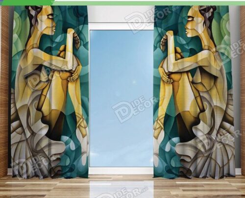 پرده پانچ تصویری نقاشی مدرن زن رنگ سبز اتاق خواب دختر خانم ها مزون لباس آرایشگاه زنانه M-169