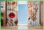 پرده پانچ چهره با تصویر صورت زن و گل رز مناسب اتاق خواب دخترانه و سالن آرایش بانوان M-31