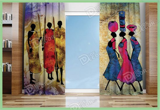 پرده پانچ نقاشی زن آفریقایی با کوزه بر سر