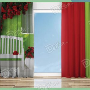 پرده پانچ اتاق با تصویر دیوار سبز و گل سرخ M-81