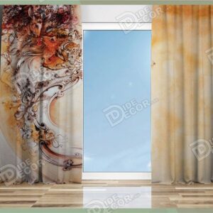 پرده پانچ نقاشی مینیاتور محمود فرشچیان رنگ کرم و زرد و نارنجی با دو آهو