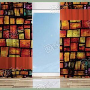 پرده پانچ مدرن کد P-23 طرح مربع های قهوه ای نارنجی و زرد به فرم آجری بر روی هم چیده شده