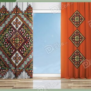 پرده پانچ کلاسیک کد P-25 با طرح های اسلیمی مربعی شکل و به رنگ قهوه ای