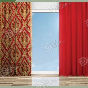 پرده پانچ کلاسیک کد P-31 دارای طرح مجسمه بودا با زمینه رنگ قرمز