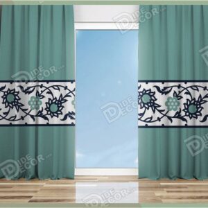 پرده پانچ کلاسیک کد P-34 با طرح سنتی گلهای آبی و سبز رنگ