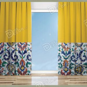 پرده پانچ کلاسیک کد P-66 نیمی از طرح به رنگ زرد / خردلی بوده و نیمه پایین طرح سنتی