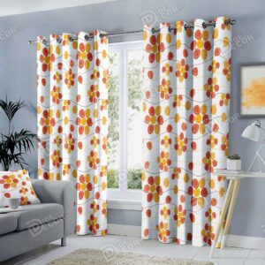 پرده پانچ گل دایره ای زرد و قرمز و قهوه ای PMP-98