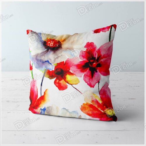 کوسن گلدار گل های شقایق قرمز بزرگ در زمینه سفید کد ZFP-06