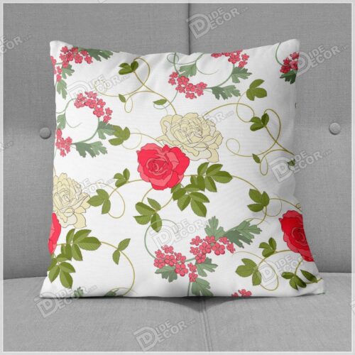 پرده زبرا تصویری گل رز قرمز و کرم رنگ با برگ سبز روشن ZFP-21