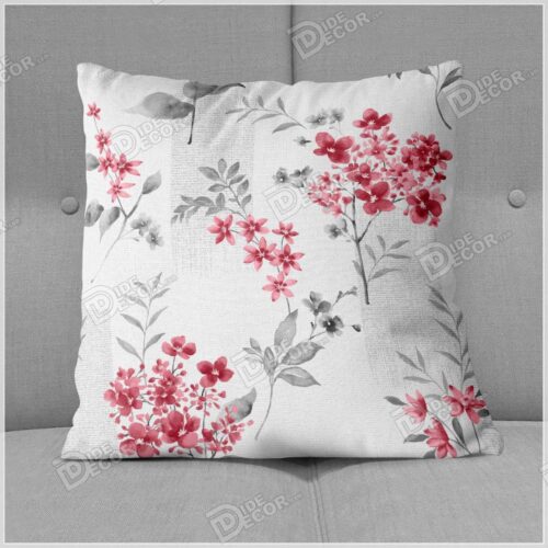 کوسن گل قرمز و شاخه و برگ طوسی ZFP-37