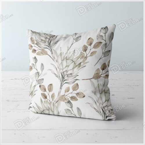 روکش کوسن گلدار طرح برگ خاکستری و قهوه ای با تم رنگ سرد ZFP-73