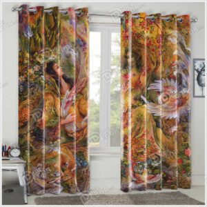 پرده پانچ کد PCP-16 با نقاشی مینیاتور زرد رنگ از استاد محمود فرشچیان و شامل تصویر زن و آهو و پرنده سیمرغ می باشد