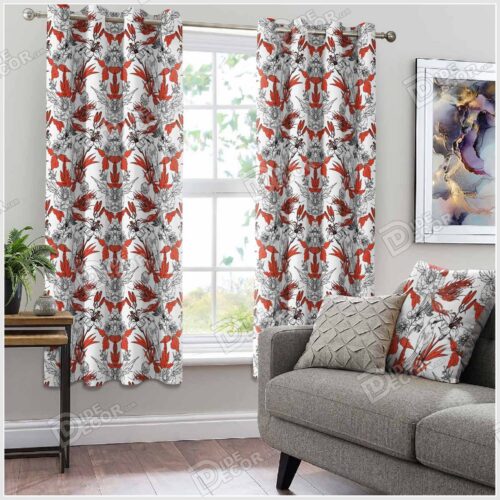 پرده پانچ گل قرمز پرنده سفید PFP-17 پرده پانچ گل قرمز پرنده سفید PFP-17