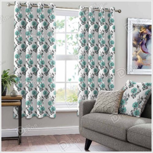 پرده پانچ طرح گل سبز و سفید PFP-29