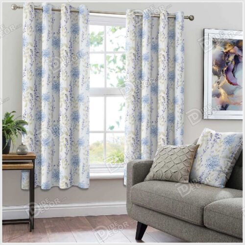 پرده پانچ طرح گل کوچک آبی و سرمه ای PFP-32