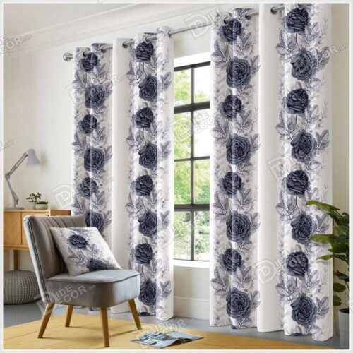 پرده پانچ گل رز مشکی سیاه خاکستری طوسی PFP-56 پرده پانچ گل رز مشکی سیاه خاکستری طوسی PFP-56