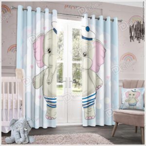 پرده پانچ اتاق کودک کد PKP-28 پسرانه فوق دارای طرح فیل با لباس و کلاه ملوانی و به رنگ آبی بوده و برای اتاق خواب پسرانه و نوزاد مناسب