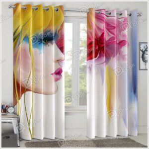 پرده پانچ چهره کد PSP-15 به رنگ سفید و صورتی بوده و تصویر نیم رخ صورت دختری با موهای طلایی زرد