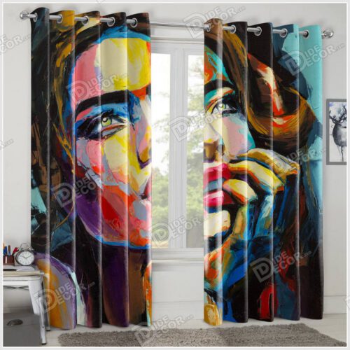 پرده پانچ چهره کد PSP-16 دارای تصویری از صورت دختری است که با رنگ های مختلف رنگ آمیزی شده و دستش را زیر چانه گذاشته پرده پانچ چهره کد PSP-16 دارای تصویری از صورت دختری است که با رنگ های مختلف رنگ آمیزی شده و دستش را زیر چانه گذاشته